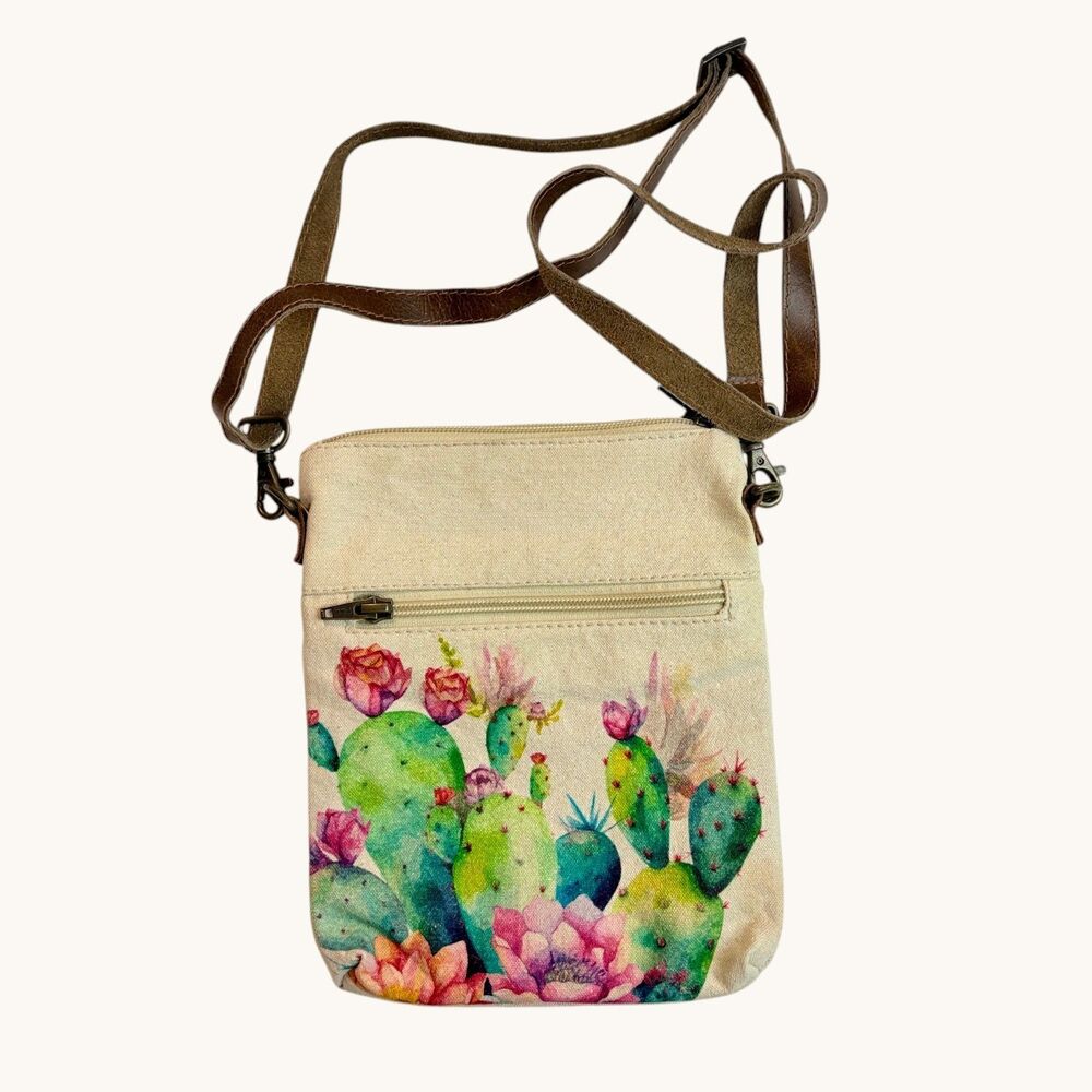 Cott N Curls Canvas Desert Crossbody Bag Watercolor Southwest Boho Cactus Print